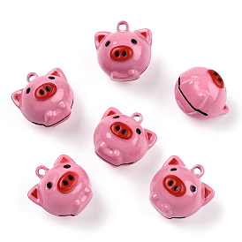 Латунные подвески-колокольчики, с эмалью, свинья