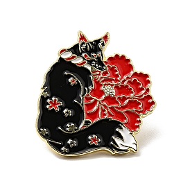 Flower with Fox Enamel Pin, Gold Alloy Brooch for Backpack Clothes