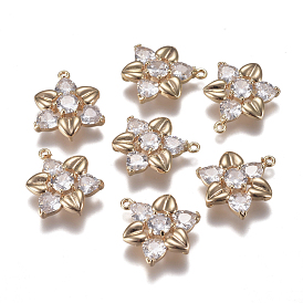 Brass Micro Pave Clear Cubic Zirconia Links/Connectors, Flower