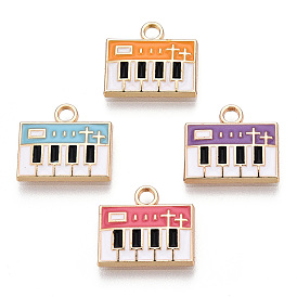 Eco-Friendly Zinc Alloy Charms, with Enamel, Cadmium Free & Nickel Free & Lead Free, Piano, Light Gold