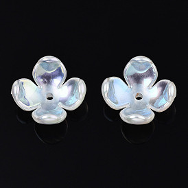 Electroplated 4-Petal ABS Plastic Imitation Pearl Bead Caps, Flower