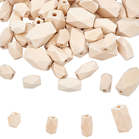 PandaHall Elite Unfinished Wood Beads, Natural Wooden Beads, Faceted, Polygon
