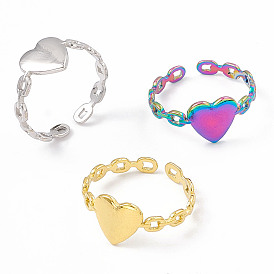 304 Stainless Steel Heart Open Cuff Rings for Women