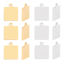 16Pcs 2 Colors 304 Stainless Steel Pendants, Manual Polishing, Blank Stamping Tags, Double Side Polished, Rectangle