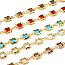 Латунные цепочки с квадратными звеньями, со стеклом, стойки покрытие, долговечный, без свинца и без кадмия, реальный 18 k позолоченный, пайки, с катушкой