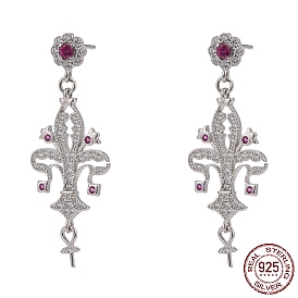 925 hallazgos de aretes de plata esterlina, con circonita, por medio perforó perlas, flor de lis, colorido