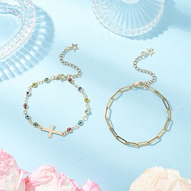 304 цепочка из нержавеющей стали со скрепками и цепочка с подвесками-лэмпворк ручной работы от сглаза, двухслойные ожерелья для женщин, золотые