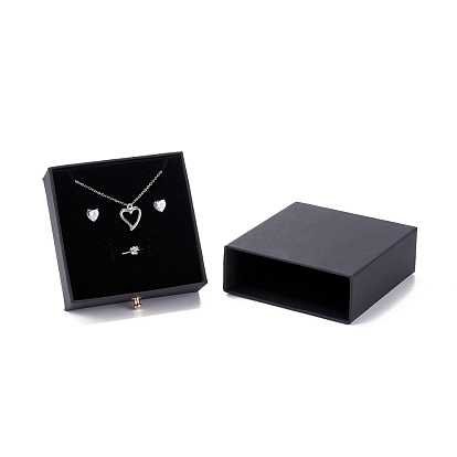 Square Paper Drawer Jewelry Set Box, with Brass Rivet, for Earring, Ring and Necklace Gifts Packaging