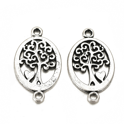 Tibetan Style Alloy Links/Connectors, Cadmium Free & Lead Free, Matte Style, Oval with Tree of Life