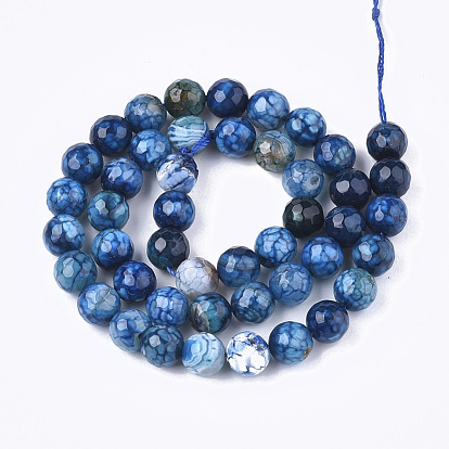 Natural Crackle Agate Beads Strands, Dyed, Faceted, Round