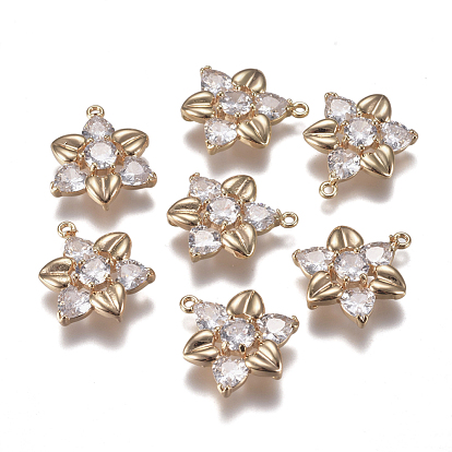 Brass Micro Pave Clear Cubic Zirconia Links/Connectors, Flower