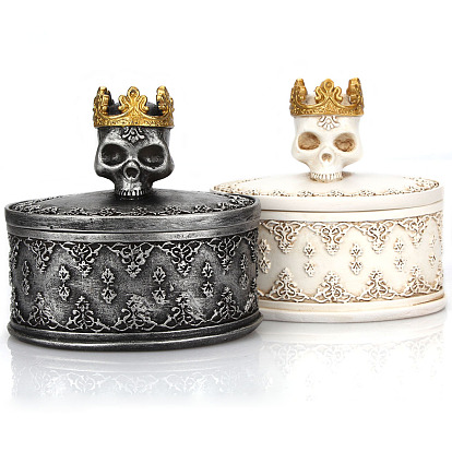 Halloween Skull Resin Jewelry Storage Boxes, Round Case for Earrings, Rings, Bracelets, Tabletop Decoration
