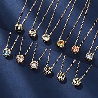 Латунный паве кубический цирконий камень рождения созвездие кулон кабель цепочка ожерелья, золотые