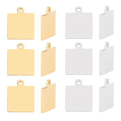 16Pcs 2 Colors 304 Stainless Steel Pendants, Manual Polishing, Blank Stamping Tags, Double Side Polished, Rectangle