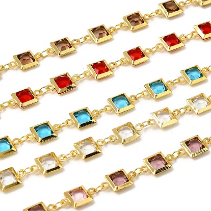 Латунные цепочки с квадратными звеньями, со стеклом, стойки покрытие, долговечный, без свинца и без кадмия, реальный 18 k позолоченный, пайки, с катушкой