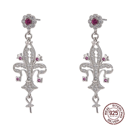 925 hallazgos de aretes de plata esterlina, con circonita, por medio perforó perlas, flor de lis, colorido