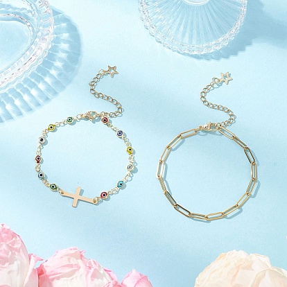 304 цепочка из нержавеющей стали со скрепками и цепочка с подвесками-лэмпворк ручной работы от сглаза, двухслойные ожерелья для женщин, золотые