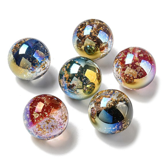 Gradient Color Transparent Resin Beads with Gold Foil, Round