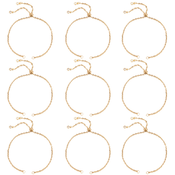 10шт. регулируемый 304 нержавеющая сталь кабель цепь слайдер браслет/боло браслеты изготовление, с мелкими кубическими циркониевыми прелестями