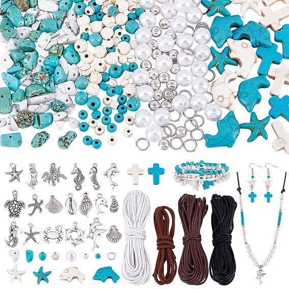Наборы для самостоятельного изготовления браслетов и ожерелий из синтетических бирюзовых бусин