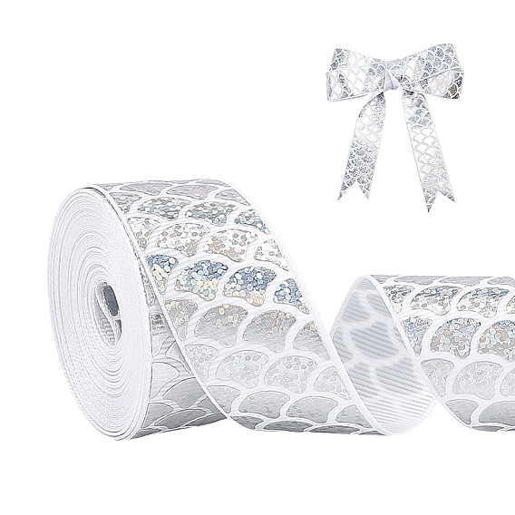 Polyester Laser Ribbon, Fish Scale Pattern, for Hair Accessories, Pet Leash