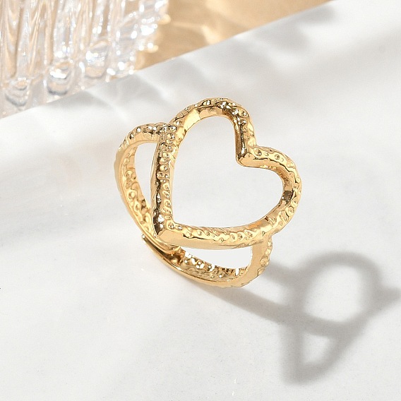 304 Stainless Steel Cuff Open Rings, Heart, Hollow