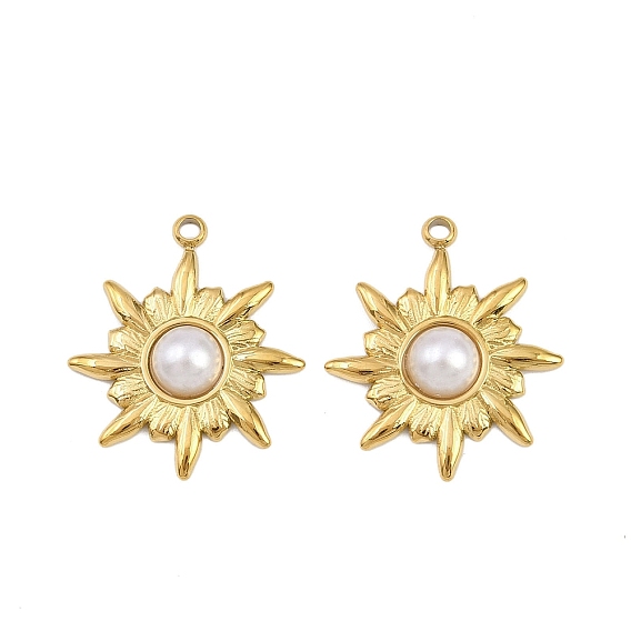 304 подвески из нержавеющей стали и АБС-пластика с имитацией жемчуга, солнце, ионное покрытие (ip)