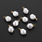 ABS Plastic Imitation Pearl Charms, with Golden Plated Brass Loop and Crystal Rhinestone, Nuggets