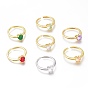 Brass Micro Pave Cubic Zirconia Heart Solitaire Rings, Cuff Rings, Open Rings, Long-Lasting Plated