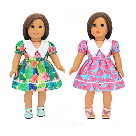 Flower Pattern Summer Cloth Doll Collar Style Dress, Doll Clothes Outfits, for 18 inch Girl Doll Dressing Accessories
