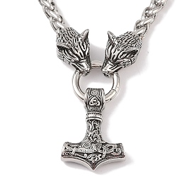 304 Stainless Steel Wolf Head King Wheat Chain Viking Mjolnir Thor Hammer Pendant Necklaces for Men