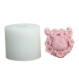 3D Sheep with Rose DIY Food Grade Silicone Candle Molds, Aromatherapy Candle Moulds, Scented Candle Making Molds