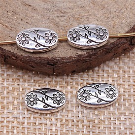 Tibetan Style Alloy Beads, Oval with Flower
