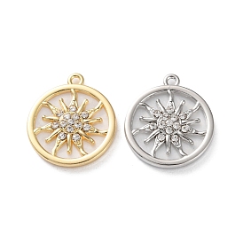 Rack Plating Alloy Pendants, with Rhinestoneand Round, Sun Charms