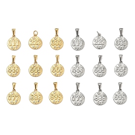 Текстурированные 304 подвески из нержавеющей стали, плоский круглый кулон с цифрой, со стразами