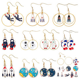 SUNNYCLUE Spaceflight Theme, DIY Earring Making, with Alloy Pendants, Enamel and Brass Earring Findings, Mixed Shapes