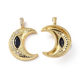 Brass Micro Pave Cubic Zirconia Pendants, Crescent Moon Charms