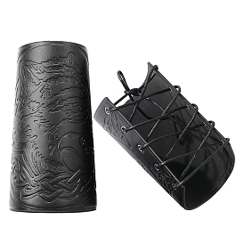 Wolf Pattern PU Leather Wrap Wide Strap Cord Bracelet, Reto Cuff Wristband Arm Guard for Men Women