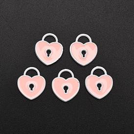 Spray Painted Alloy Enamel Pendants, Heart Lock
