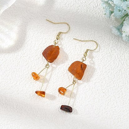 Boucles d'oreilles pendantes en pépites d'ambre naturel, avec 304 boucle d'oreille crochets en acier inoxydable