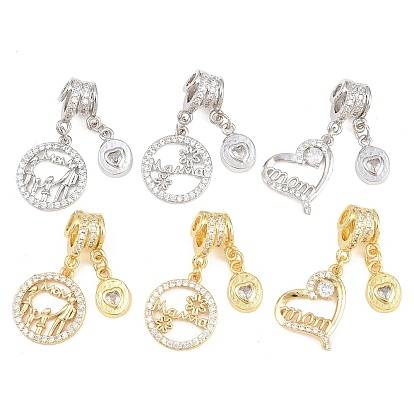Подвески из латуни с микро паве ко Дню матери, прозрачные подвески с кубическим цирконием, мамины чары, стойки покрытие, долговечный, без свинца и без кадмия