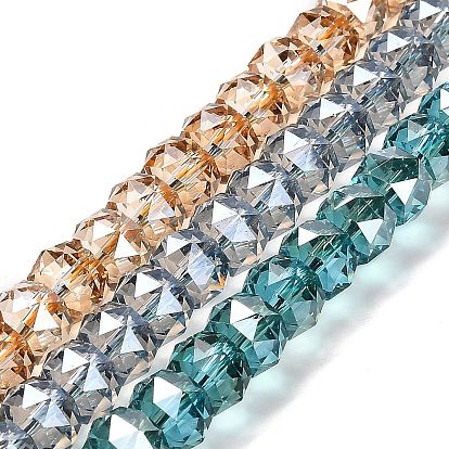 Прозрачные стеклянные бусины гальваническим пряди, гальваническое покрытие, граненые, баррель