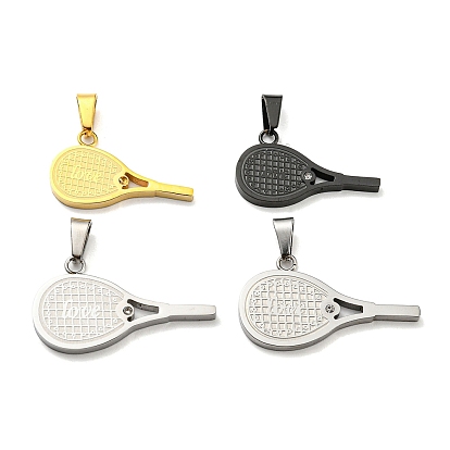 Ion Plating(IP) 304 Stainless Steel Pendants, with Rhinestone, Tennis Racket