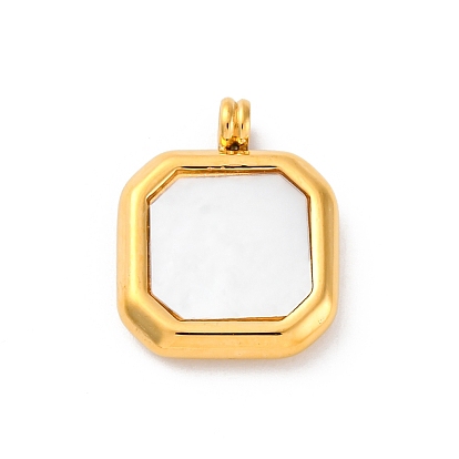 304 подвески из нержавеющей стали с натуральными белыми ракушками, квадратных амулеты, ионное покрытие (ip)