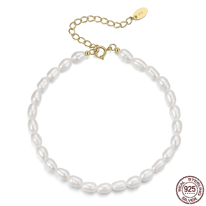 Natural Baroque Pearl Beaded Chain Bracelet with 925 Sterling Silver Clasps, with S925 Stamp