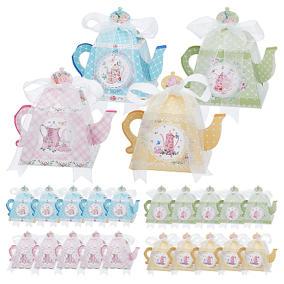 4шт. 4цвета винтажные бумажные коробки для конфет в форме чайника с цветочным рисунком и лентой
