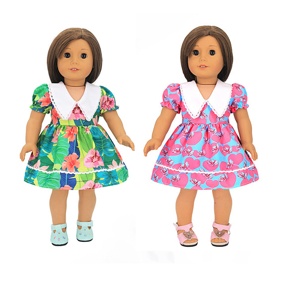 Цветочный узор летняя ткань платье в стиле кукольного воротника, наряды для кукол, для 18 дюймовая кукла аксессуары для переодевания