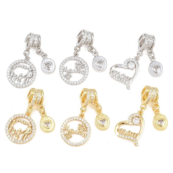 Подвески из латуни с микро паве ко Дню матери, прозрачные подвески с кубическим цирконием, мамины чары, стойки покрытие, долговечный, без свинца и без кадмия
