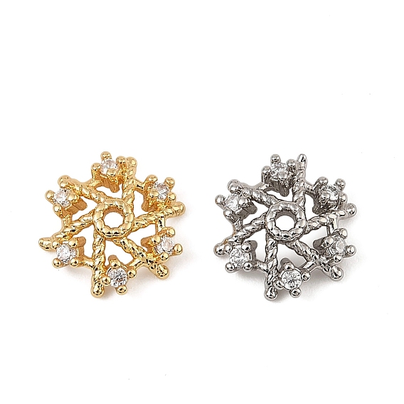 Колпачки для бусин из прозрачного кубического циркония из латуни, цветок