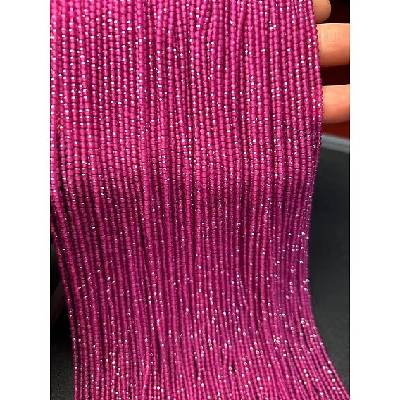 Нити бусин из красного корунда, выращенного в лаборатории, граненые, круглые